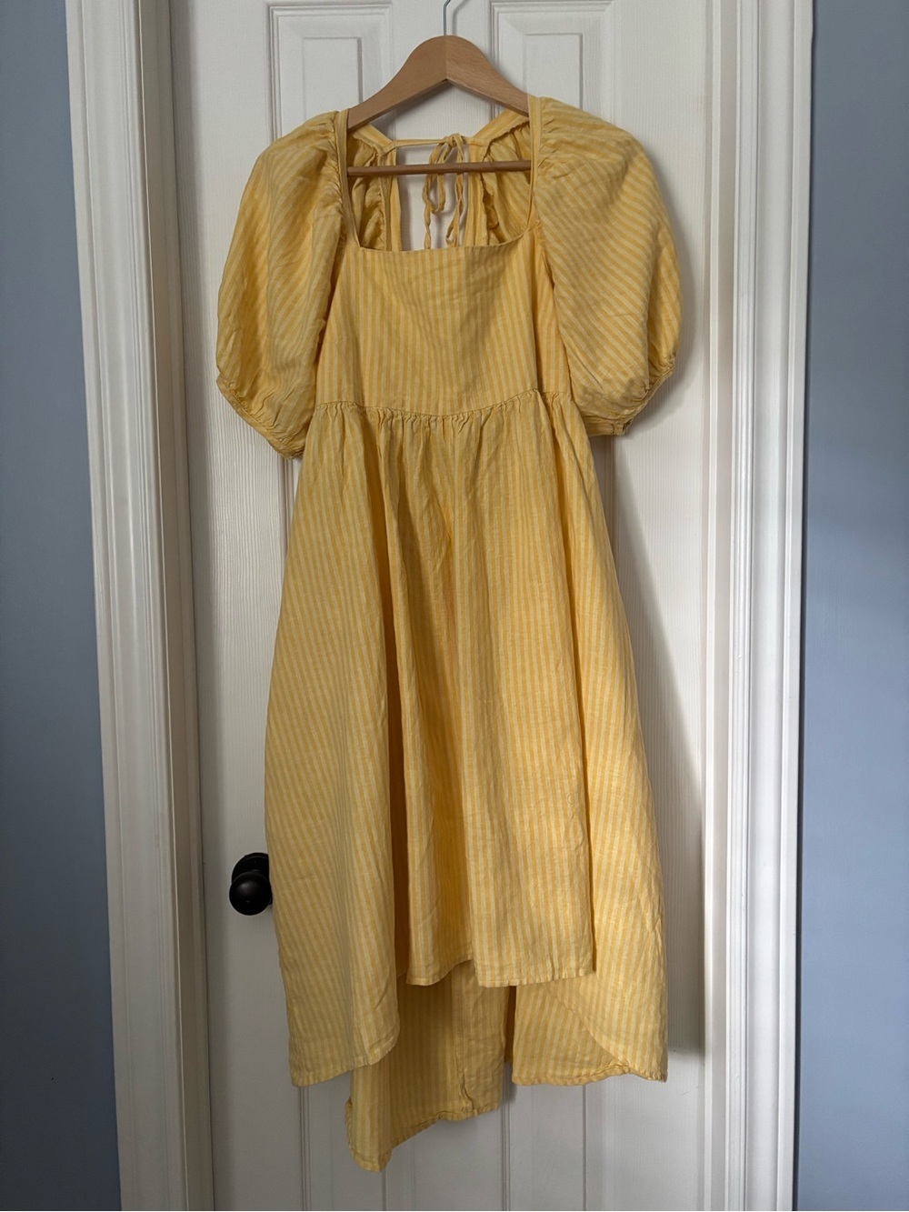 Jillian Harris x Joe Fresh Yellow Pinstripe Midi Dress w/Tie Back Cotton Linen